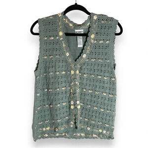 Vintage Cottagecore Grandmacore Knit Floral Vest Size Large